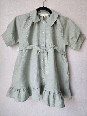 The Sunday Collective Linen Cotton Blend Ruffle Hem Dress Size 3Y Color Lily Pad